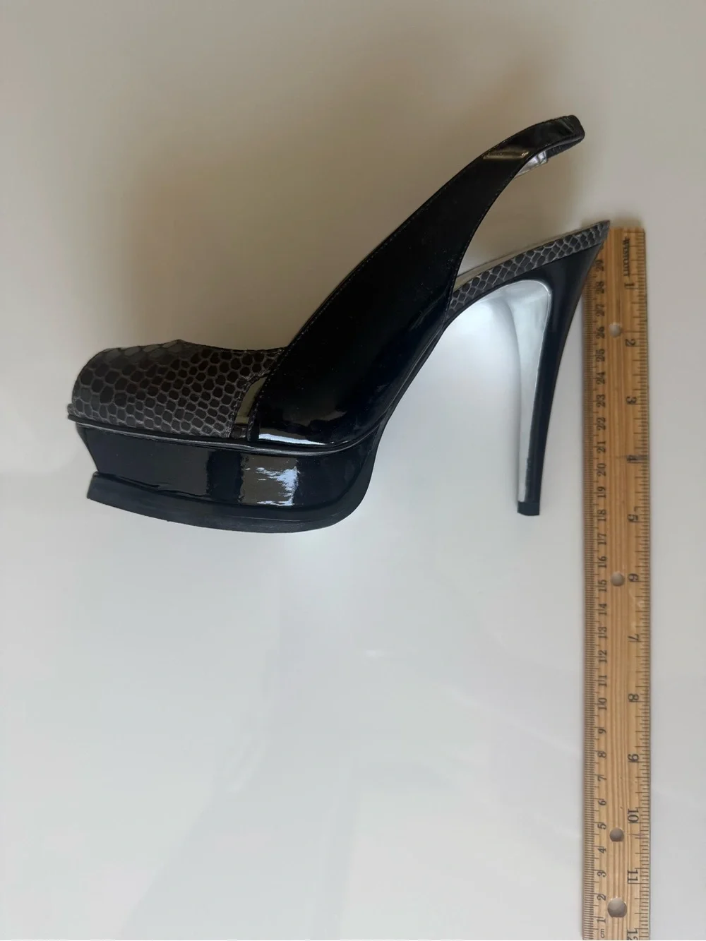 Bebe Black Snake-Embossed Slingback Heels